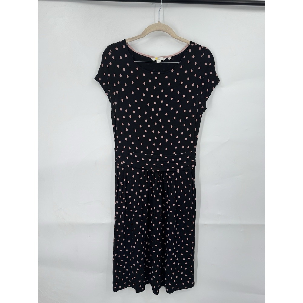 Boden Amelie Dress Women 4 Black Pink Polka Dot Knee Length Preppy Retro‎